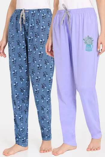 Buy Rosaline Bloom Fest Knit Cotton Pyjama (Pack of 2) - Blue Purple